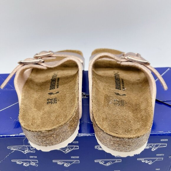 Birkenstock Arizona Birko Flor Kids Sandal Metallic Copper Pink EU 32 US 1- 1.5 - Picture 8 of 14
